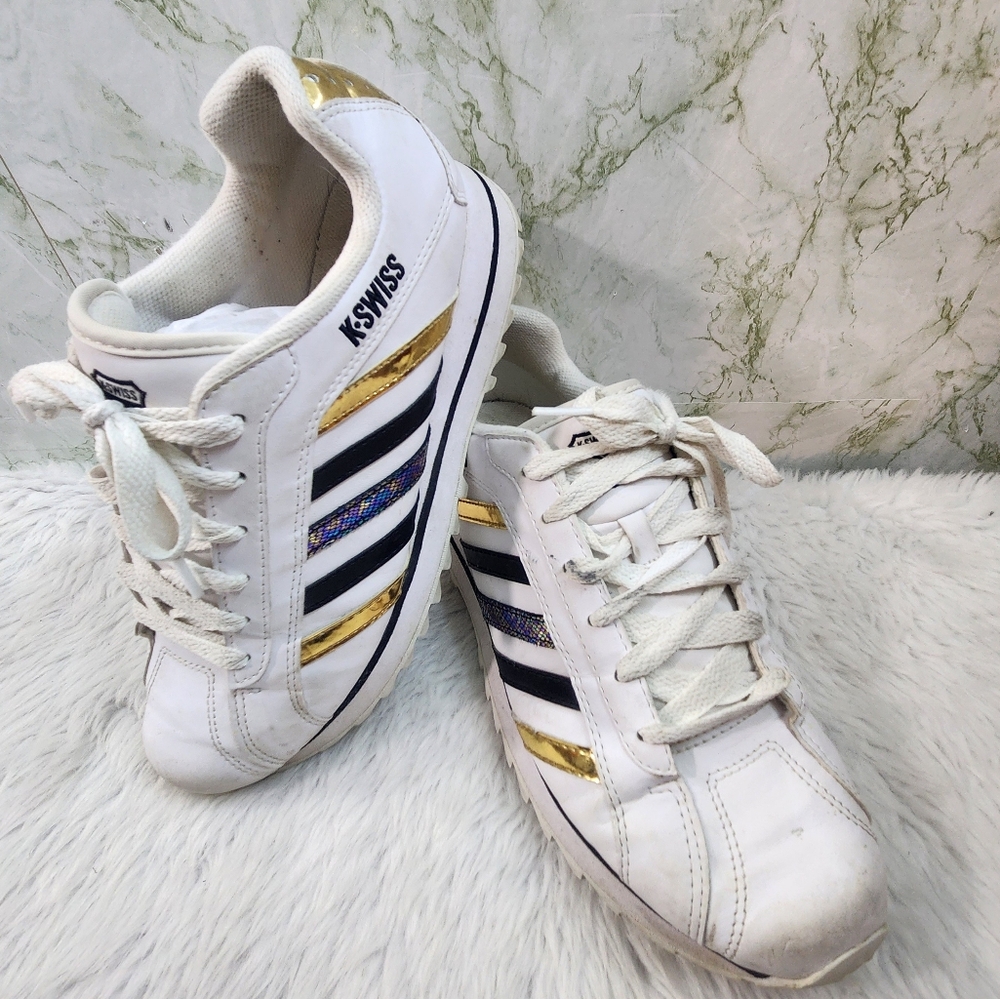 K-Swiss Women's White and Gold Sneakers